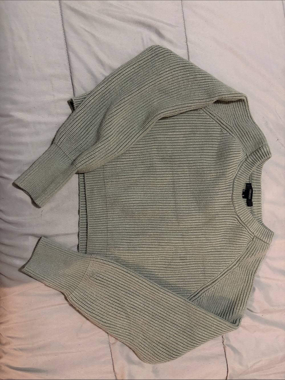 Forever 21 Cropped Crewneck Sweater in Light Sage